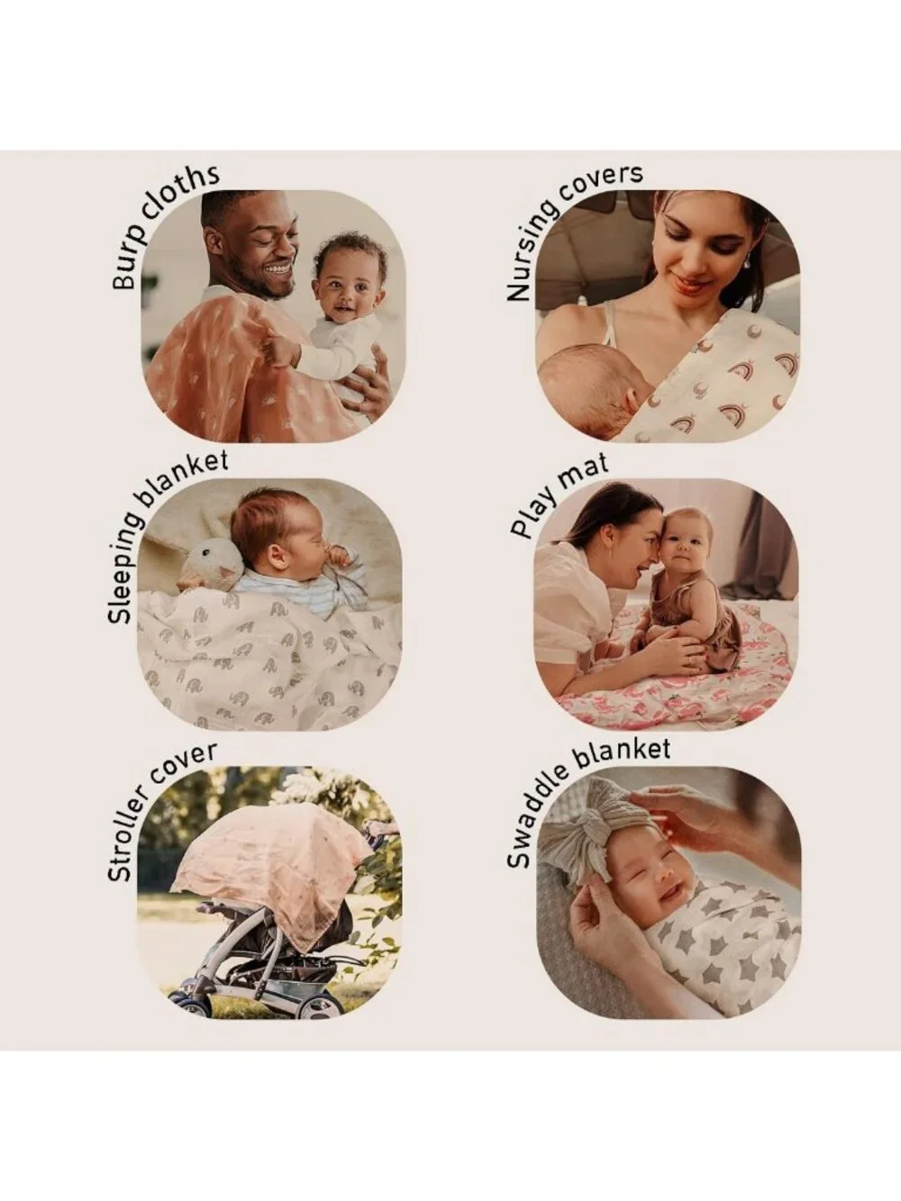 Soft Cotton Muslin Swaddle Blankets 4-Pack | Large 35